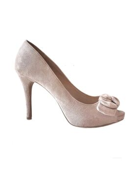 FIONI Suede Stilletto Pump Heels Bow Soft Girl Neutral Peep Toe Cocktail Party